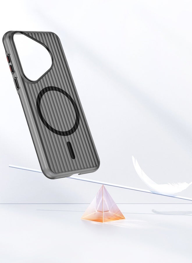 حافظة هواوي بورا 70 تدعم الشحن المغناطيسي، حافظة حماية بلورية رفيعة للغاية، [لا تصفر] [مقاومة للصدمات] [مضادة للسقوط] غطاء هاتف نحيف بتصميم مخطط لهاتف هواوي بورا 70، أسود - Image 3